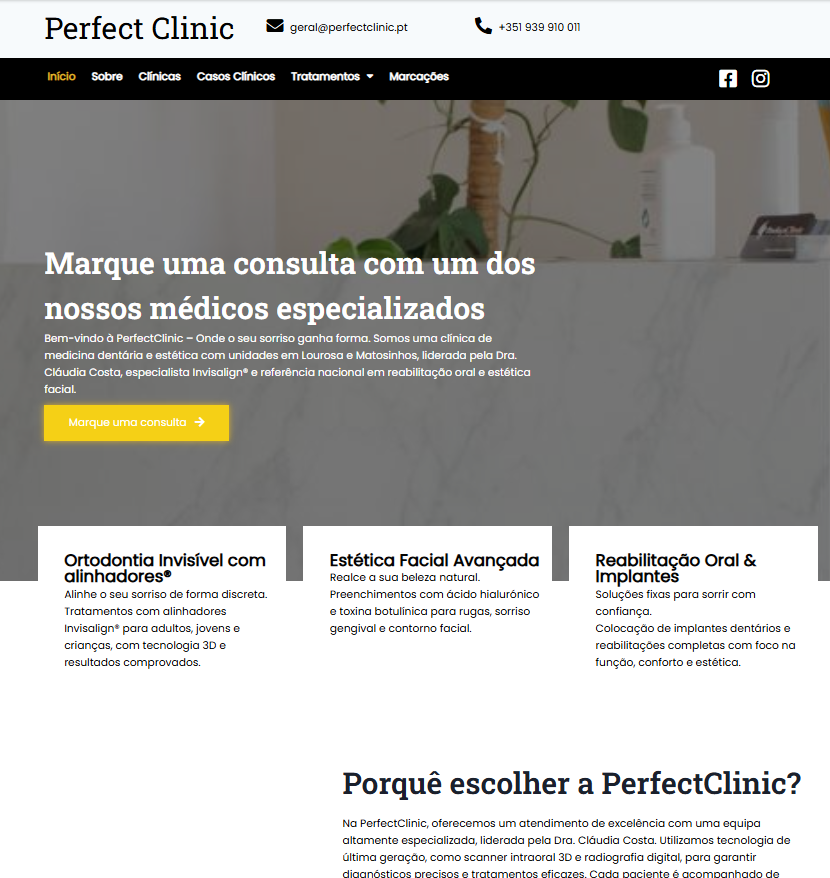 Website Perfect Clinic desenvolvido pela Forumática