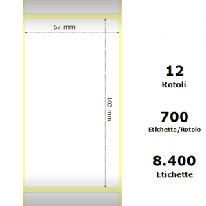 White 57x102mm,700 Et/Rotolo Z-2000D, 2.2x4x1Core, 12 Rolls
