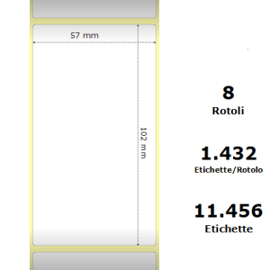White 57x102mm, 1432 Et/Rotolo Z-2000D,2.2x4x3 Core, 8 Rolls